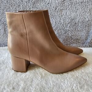 Marc Fisher Women's JARLI Leather Pointy Ankle Bootie Size 8M Taupe Block Heels